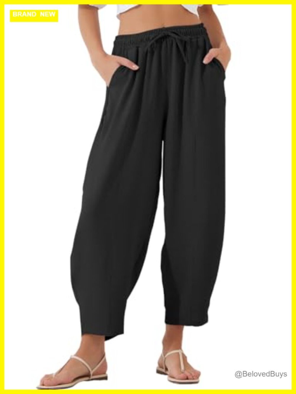 EVALESS High Waisted Wide Leg Palazzo Trousers | Elastic Drawstring Pleated Hem